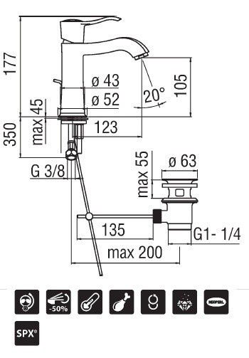 креслення Змішувач для раковини Nobili Sofi SI98118/1CR