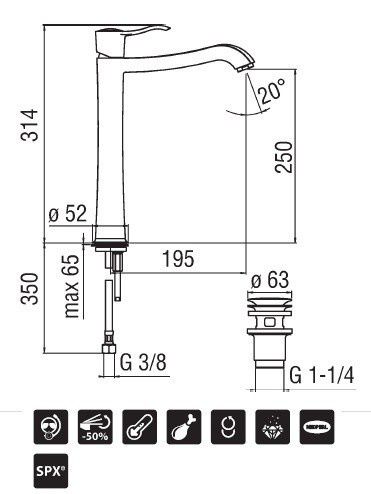 креслення Змішувач для раковини Nobili Sofi SI98128/2CR високий