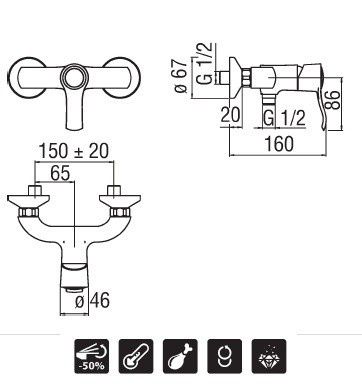 креслення Змішувач для душа Nobili Sofi SI98130CR