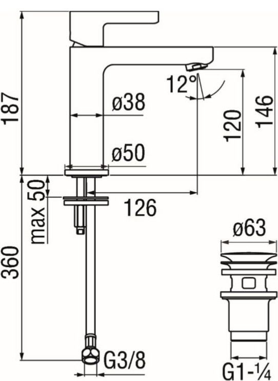 креслення Змішувач для раковини Nobili Lira Uno LR116118/2CR
