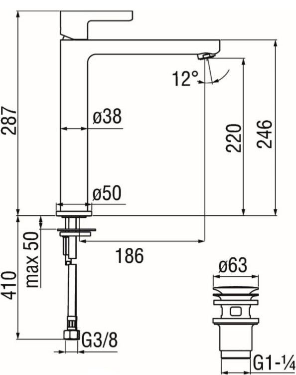 креслення Змішувач для раковини Nobili Lira Uno LR116128/2CR