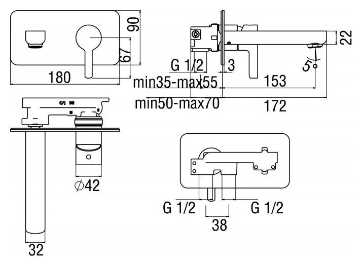 чертеж Смеситель для раковины Nobili Lira Uno LR116198CR