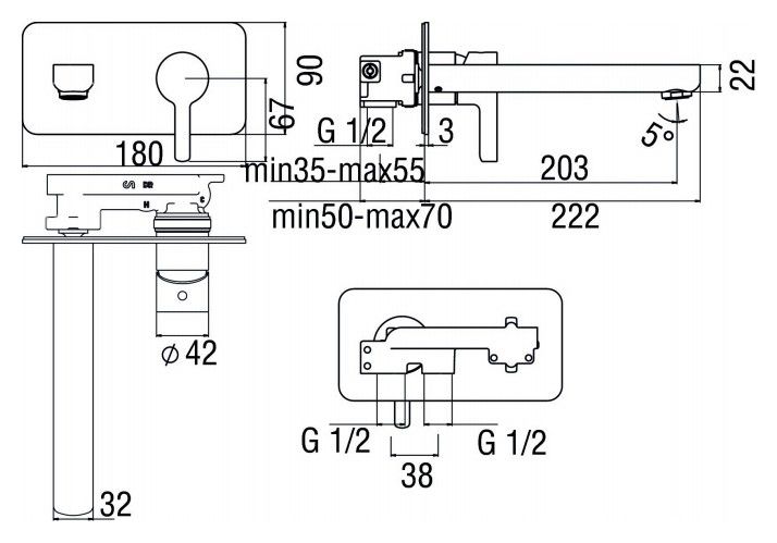 чертеж Смеситель для раковины Nobili Lira Uno LR116198/1CR