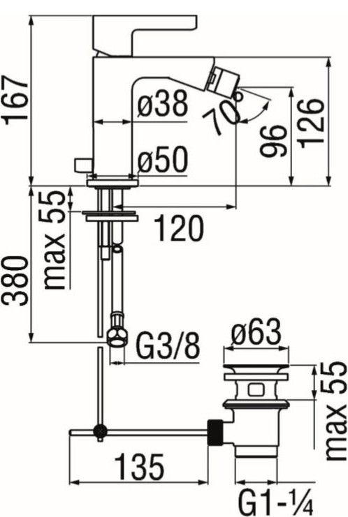 креслення Змішувач для біде Nobili Lira Uno LR116119/1CR