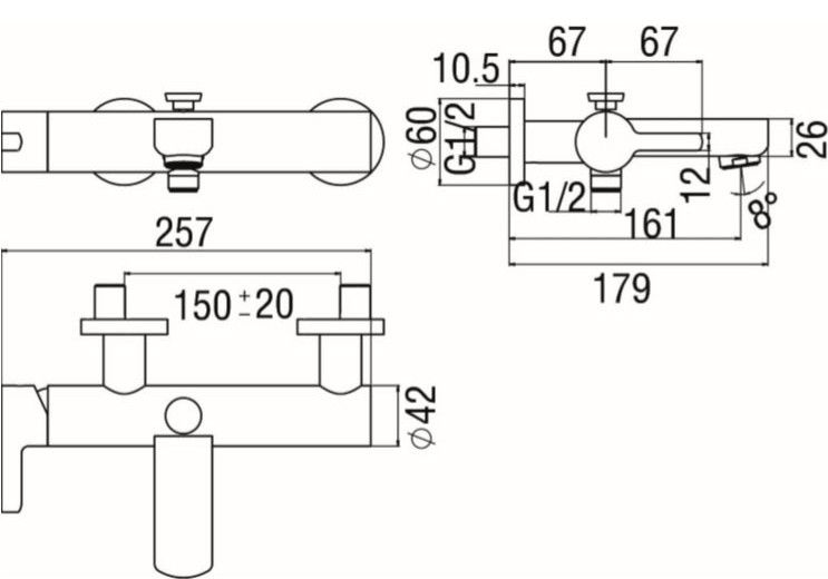 креслення Змішувач для ванни Nobili Lira Uno LR116110/1CR