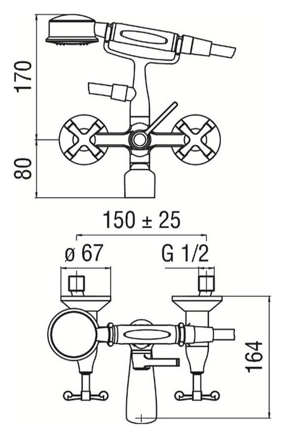креслення Змішувач для ванни Nobili Carlos Primero CP210CR