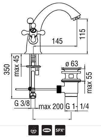 креслення Змішувач для раковини Nobili Grazia GRC5118/6CR