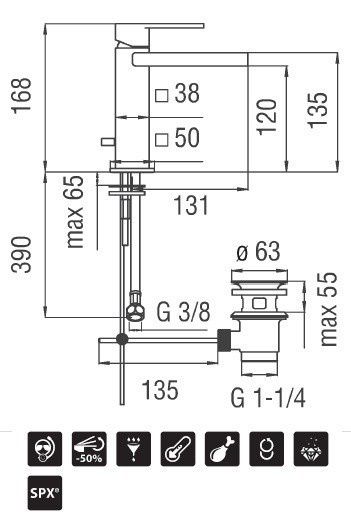 креслення Змішувач для раковини Nobili Loop LPC90118/1CR