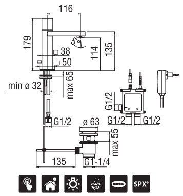 креслення Змішувач для раковини Nobili Loop E90118/1CR