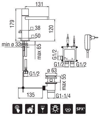 креслення Змішувач для раковини Nobili Loop EC90118/1CR