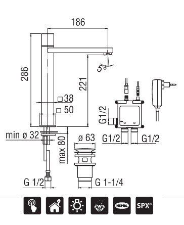 креслення Змішувач для раковини Nobili Loop E E90128/2CR
