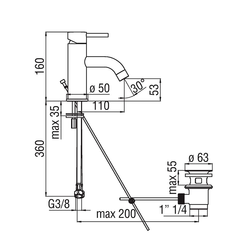 чертеж Смеситель для раковины Nobili Live LV00118/1CR
