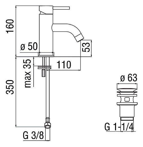 креслення Змішувач для раковини Nobili Live LV00118/2BM чорний