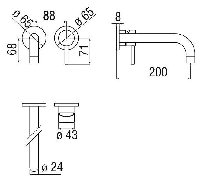 креслення Змішувач для раковини Nobili Live LV00199/1BM чорний