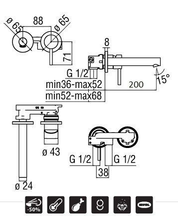 креслення Змішувач для раковини Nobili Live LV00499/1WM білий