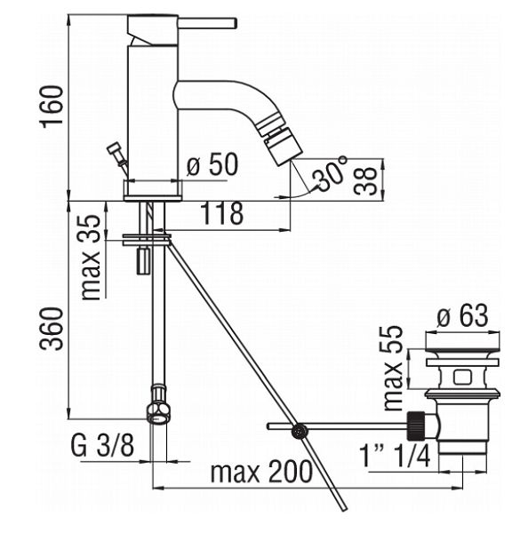 креслення Змішувач для біде Nobili Live LV00119/1WM білий