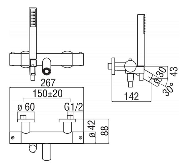 креслення Термостат для ванни Nobili Live LV00010/2CR