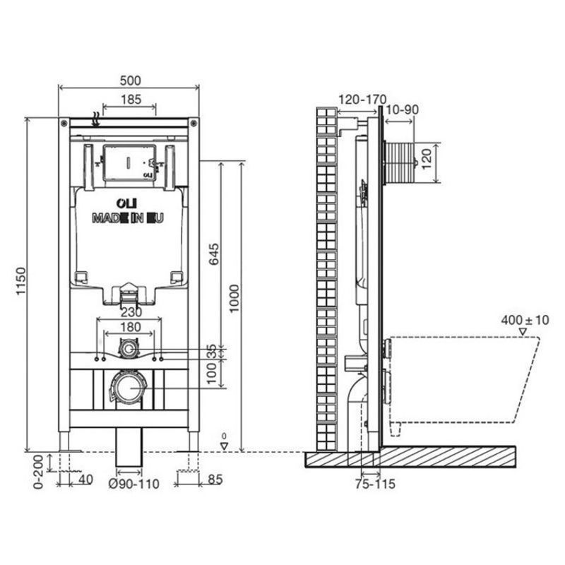 чертеж Инсталляция для унитаза Oli Diamante Evo 600151+659055