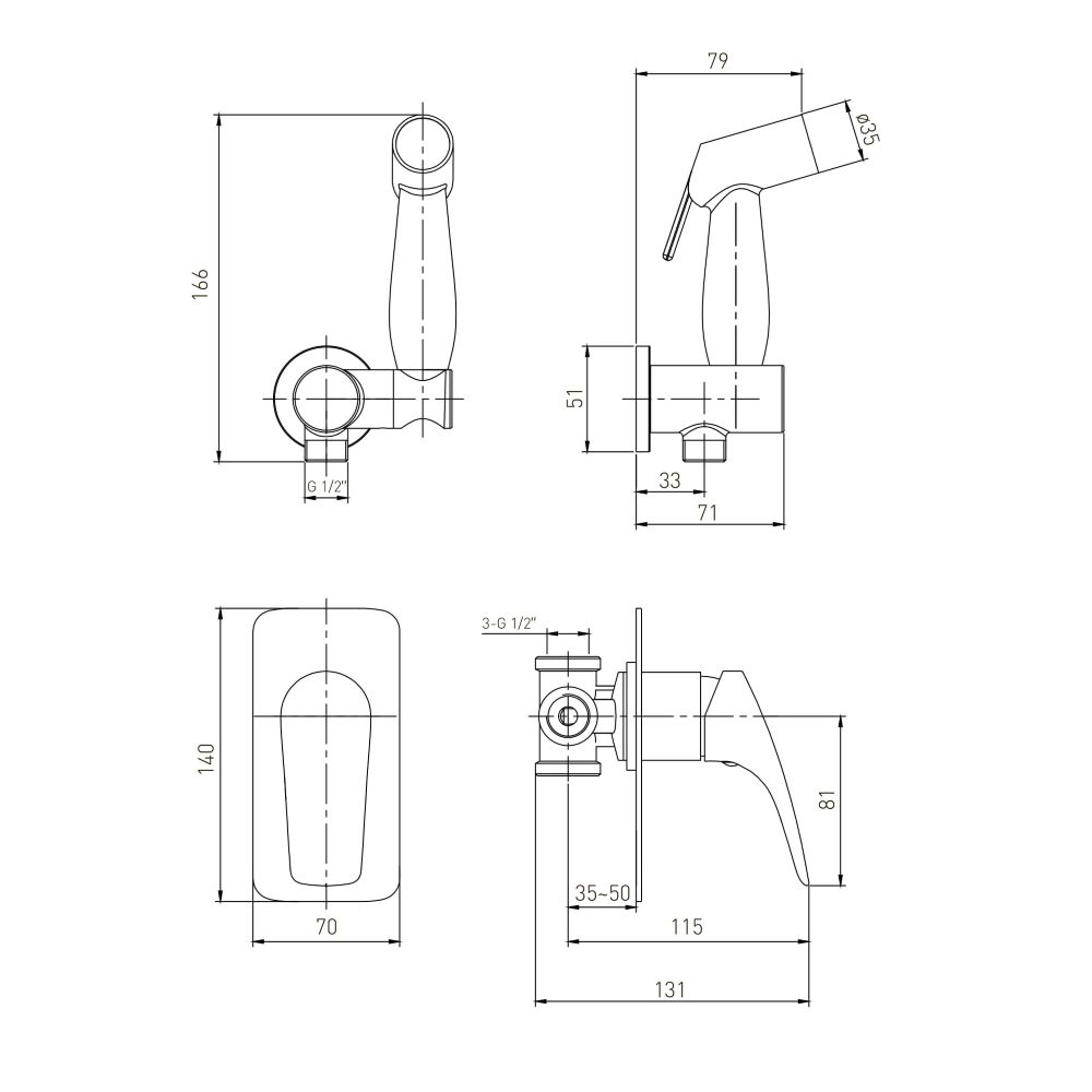 креслення Набір гігієнічного душа Volle Orlando 15195200