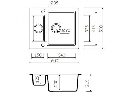 чертеж Кухонная мойка Fancy Marble Arizona 105067004