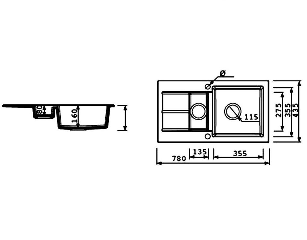креслення Кухонна мийка Fancy Marble Alabama 206080001