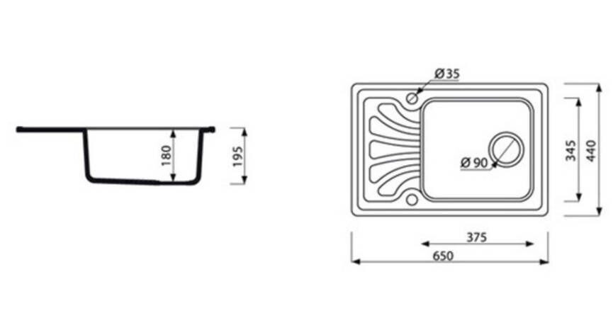 чертеж Кухонная мойка Fancy Marble Filadelfia 103060001