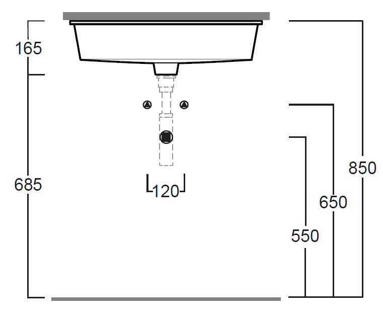 технічна схема Умивальник під стільницю Simas S60