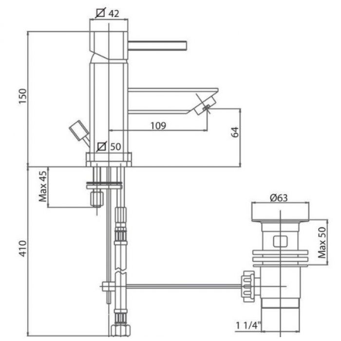 чертеж Смеситель для раковины Bianchi Kubik LVBKBK2002IACRM