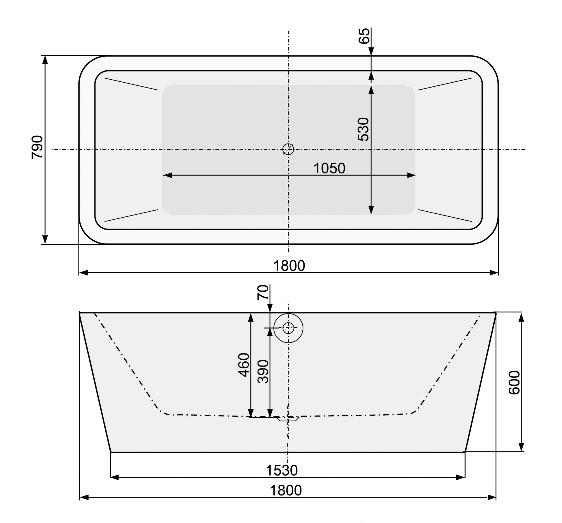 креслення Ванна окремостояча PoolSpa Allure PWKPN10ZP0C0000