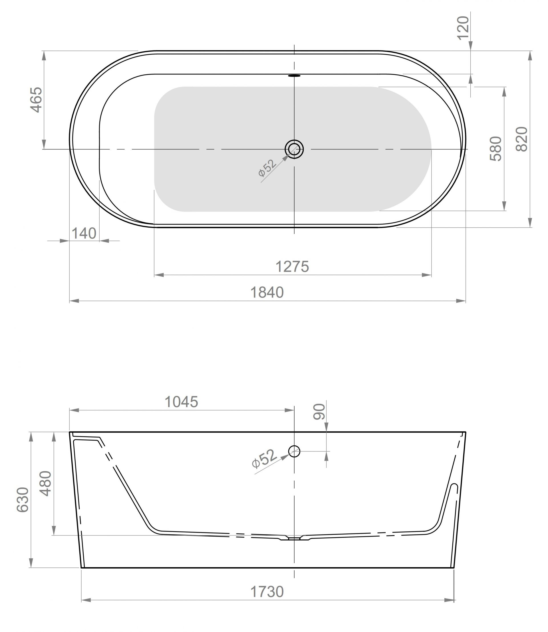 креслення Ванна окремостояча PoolSpa Pia PWKFS10PPSC0000