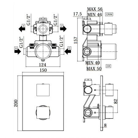 креслення Термостат для душа Paffoni Elle LEQ518NO/M