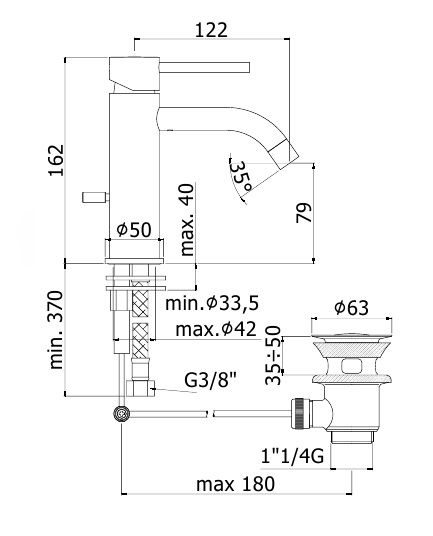 креслення Змішувач для раковини Paffoni Light LIG 075 NO