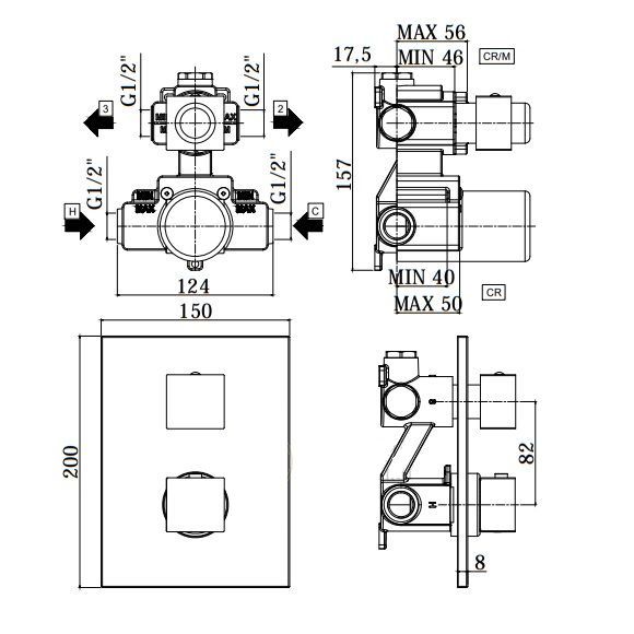 креслення Душова система прихованого монтажу Paffoni Level KITLEQ518CR/M