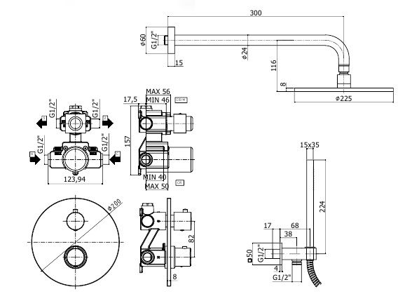 креслення Душова система прихованого монтажу Paffoni Light KIT LIQ018 CR / M