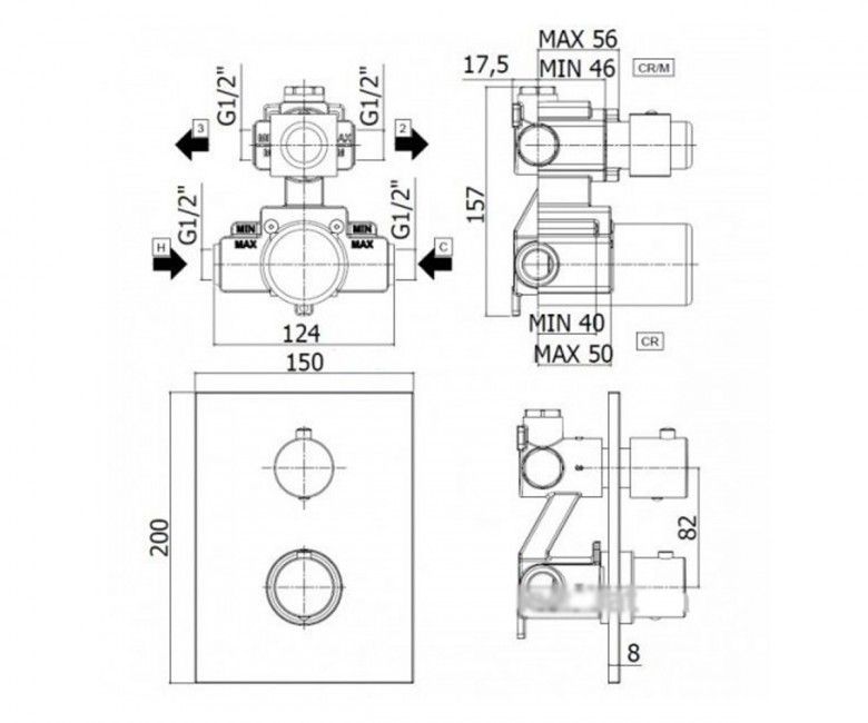 креслення Термостат прихованого монтажу Paffoni Light LIQ 518 CR