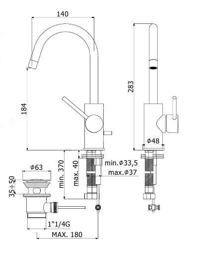 чертеж Смеситель для раковины Paffoni Light LIG 077 CR