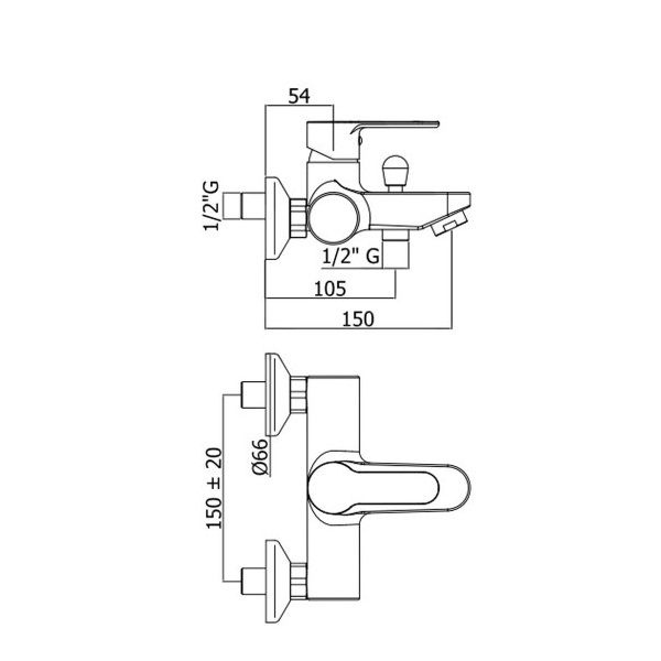 чертеж Смеситель для ванны Paffoni Blu BLU 022 CR