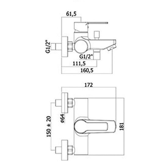 креслення Змішувач для ванни Paffoni Red RED 022 CR