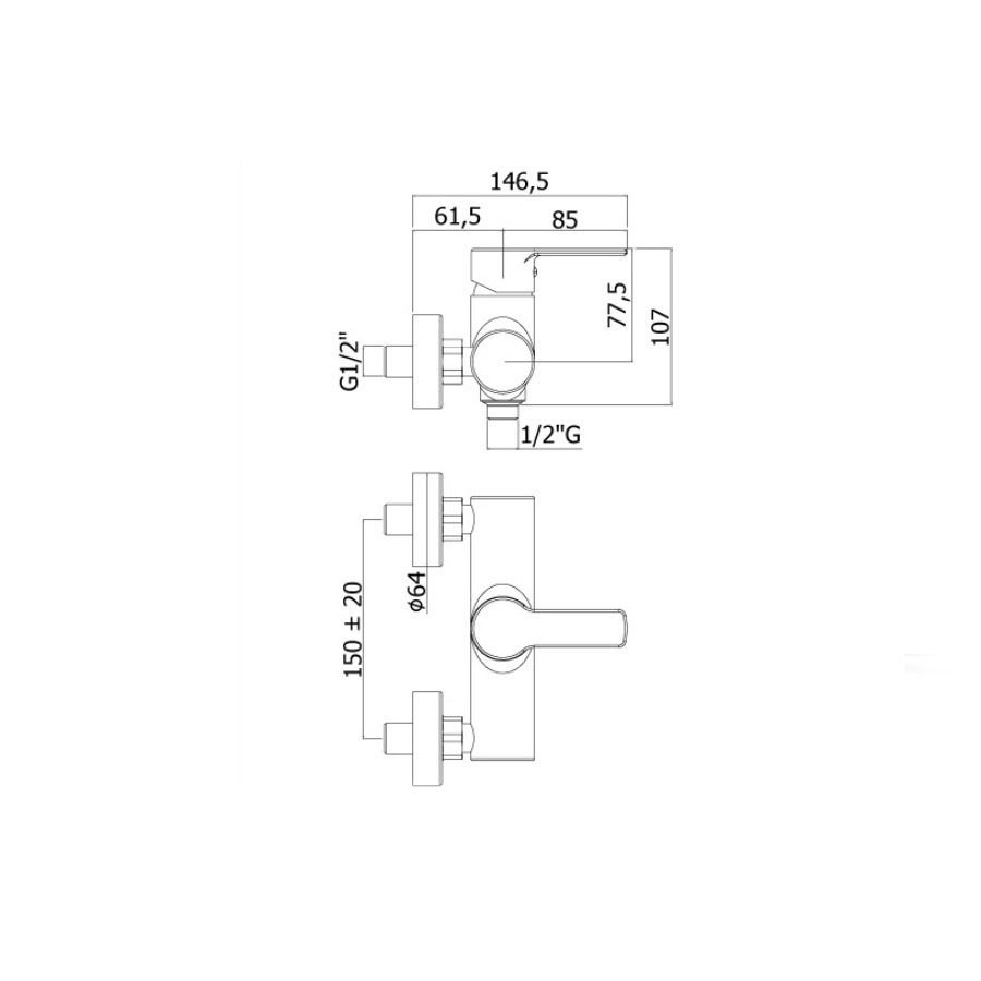 креслення Змішувач для душа Paffoni Red RED 168 CR