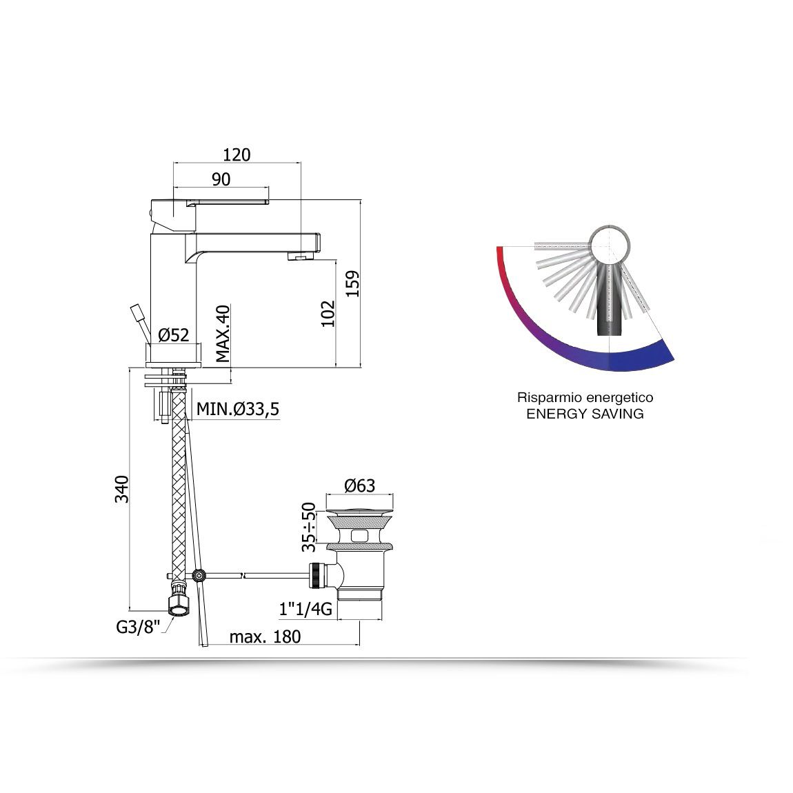 креслення Змішувач для раковини Paffoni Ringo RIN 075 CR-ES