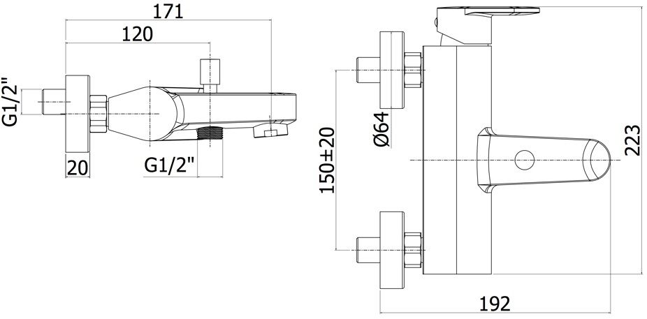 чертеж Смеситель для ванны c душевым гарнитуром Paffoni Candy CA 023 CR