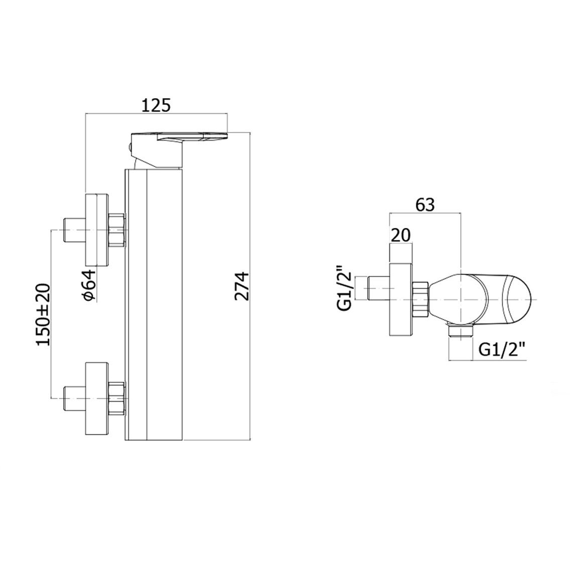 чертеж Смеситель для душа Paffoni Candy CA 168 CR
