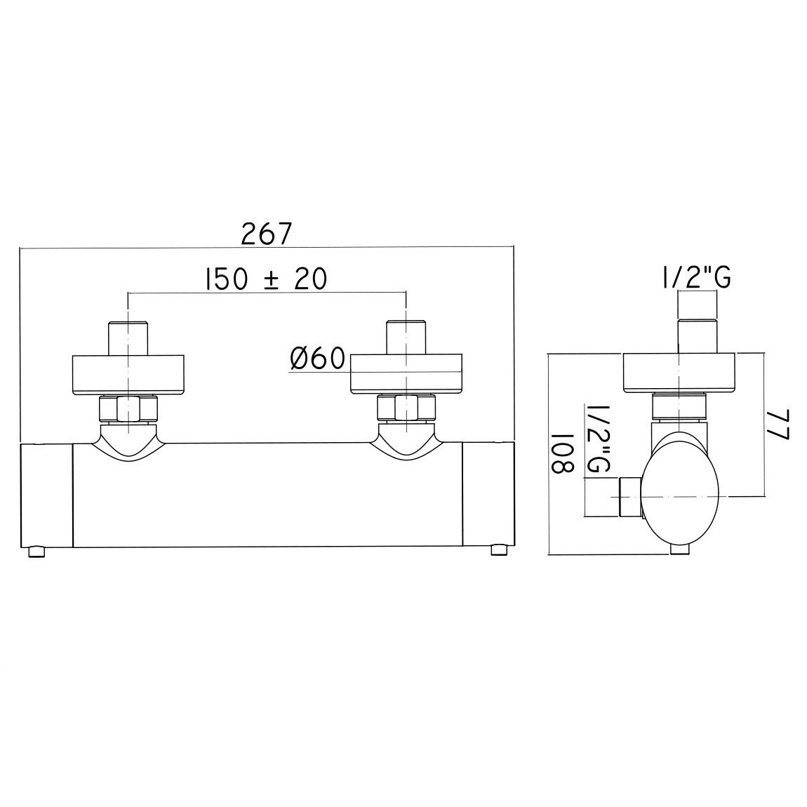 креслення Термостат для душа Paffoni Berry BRQ 168 CR