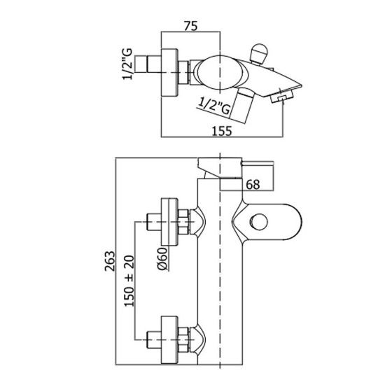 креслення Змішувач для ванни з душовим гарнітуром Paffoni Berry BR 026 CR