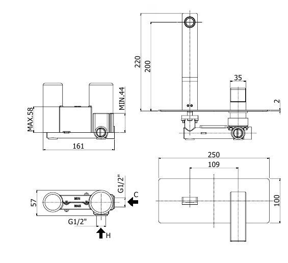 креслення Настінний змішувач для раковини Paffoni Elle EL 105 CR