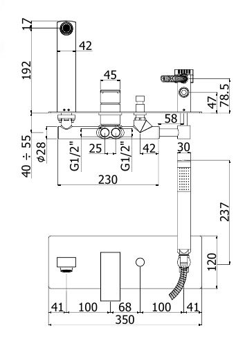 креслення Настінний змішувач для ванни з ручним душем Paffoni Elle EL 001 CR