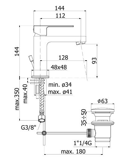 чертеж Смеситель для раковины Paffoni Effe EF 075 CR