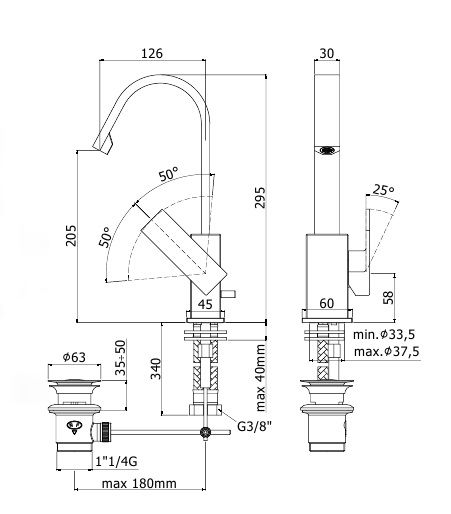 креслення Змішувач для раковини Paffoni Effe EF 877 CR
