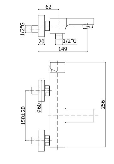 чертеж Смеситель для ванны с душевым гарнитуром Paffoni Effe EF 023 CR