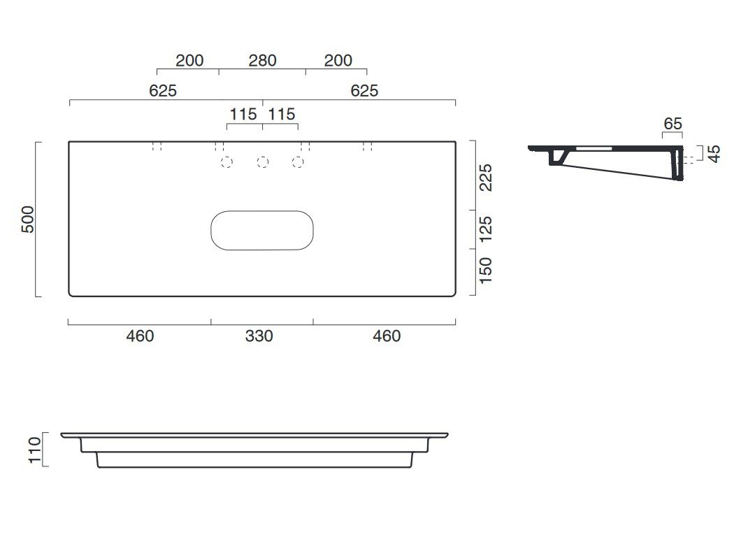 креслення Стільниця керамічна Catalano Horison 1PC12550NS